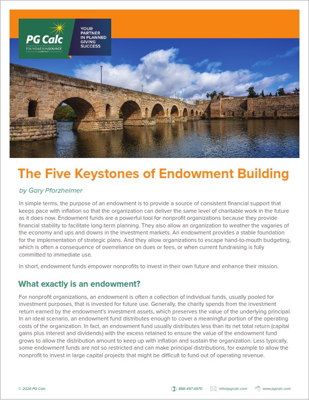PG Calc white paper: The Five Keystones of Endowment Building - image of page 1