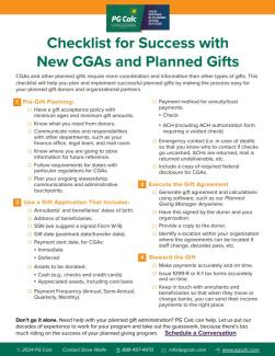 Checklist for Success with New Charitable Gift Annuities (CGAs) and Planned Gifts